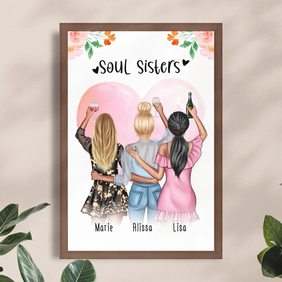 Personalisiertes Poster - Beste Freundinnen (3 Freundinnen) - Best Friends