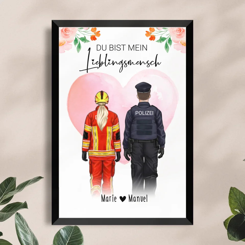 Personalisiertes Poster - Frauen/Männer in Uniformen (Polizei, Feuerwehr, THW, DLRG) - Paar, Kollegen