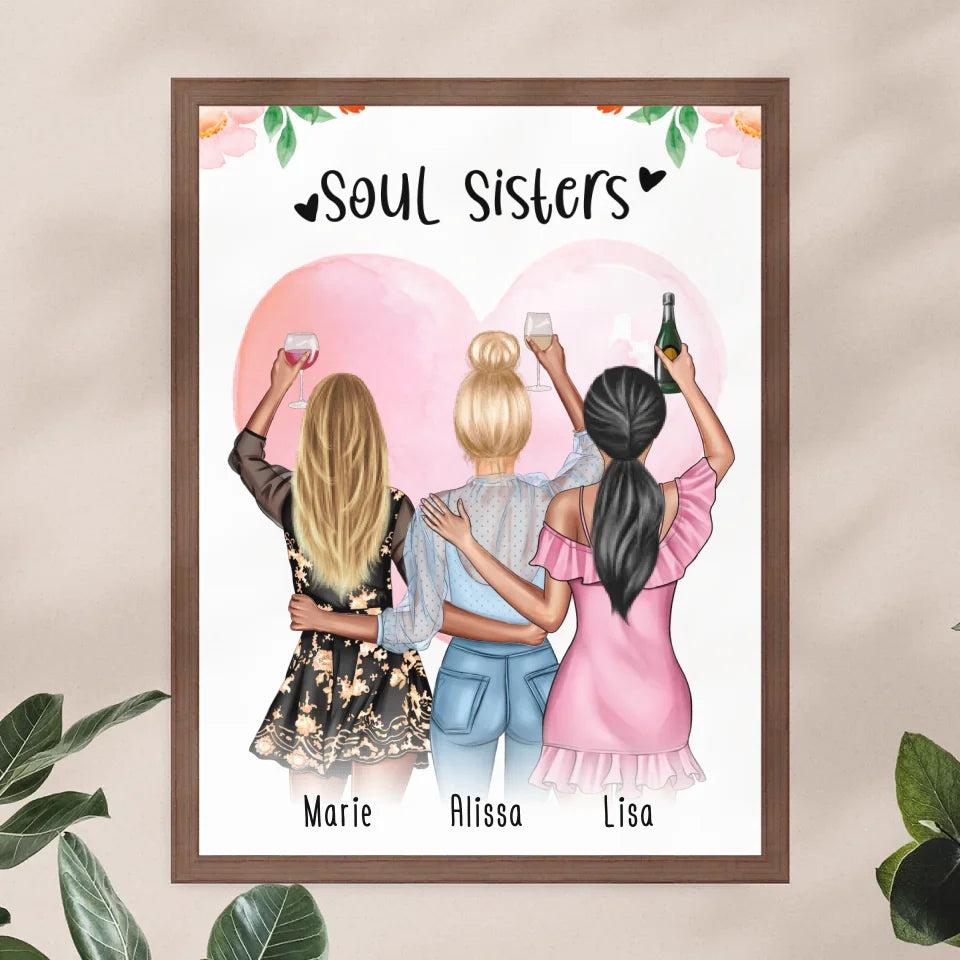 Personalisiertes Poster - Beste Freundinnen (3 Freundinnen) - Best Friends