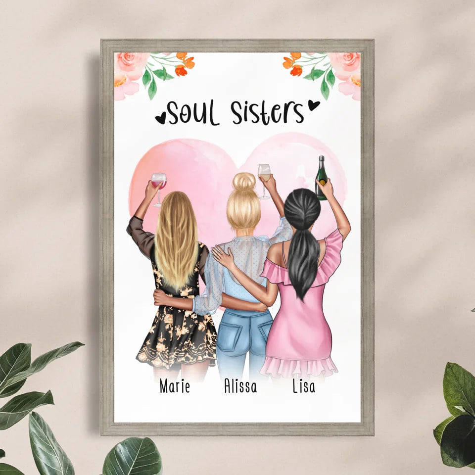 Personalisiertes Poster - Beste Freundinnen (3 Freundinnen) - Best Friends