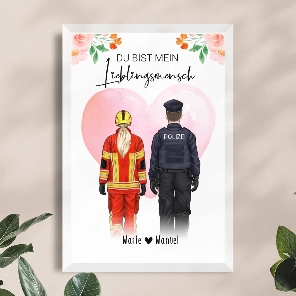 Personalisiertes Poster - Frauen/Männer in Uniformen (Polizei, Feuerwehr, THW, DLRG) - Paar, Kollegen