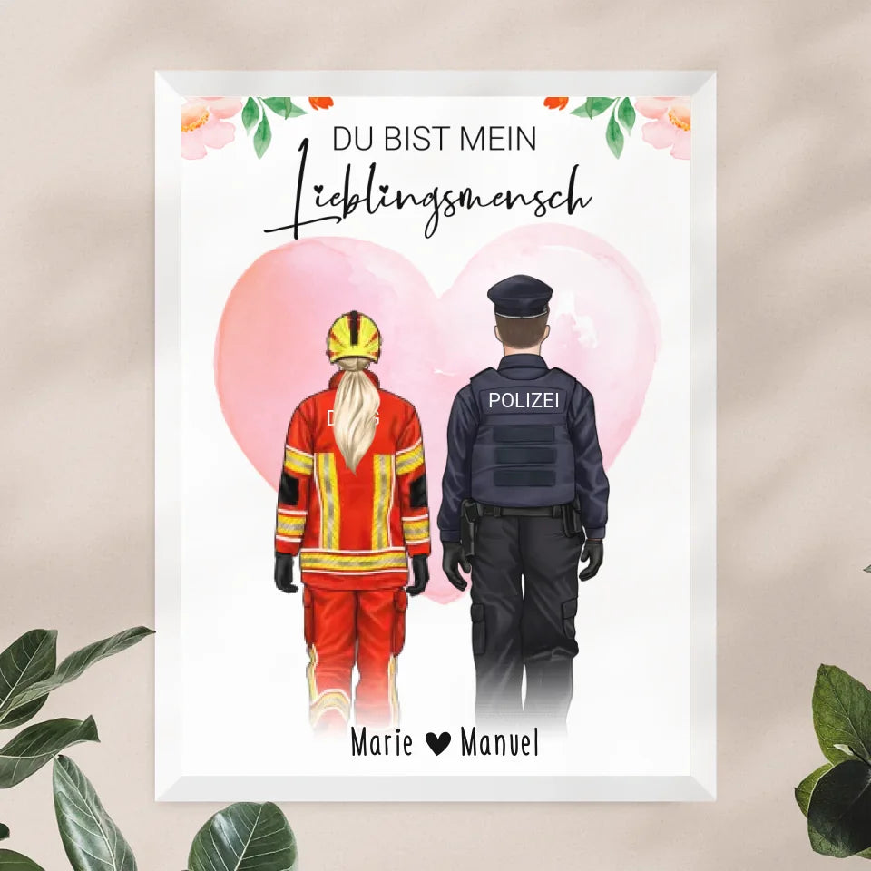 Personalisiertes Poster - Frauen/Männer in Uniformen (Polizei, Feuerwehr, THW, DLRG) - Paar, Kollegen