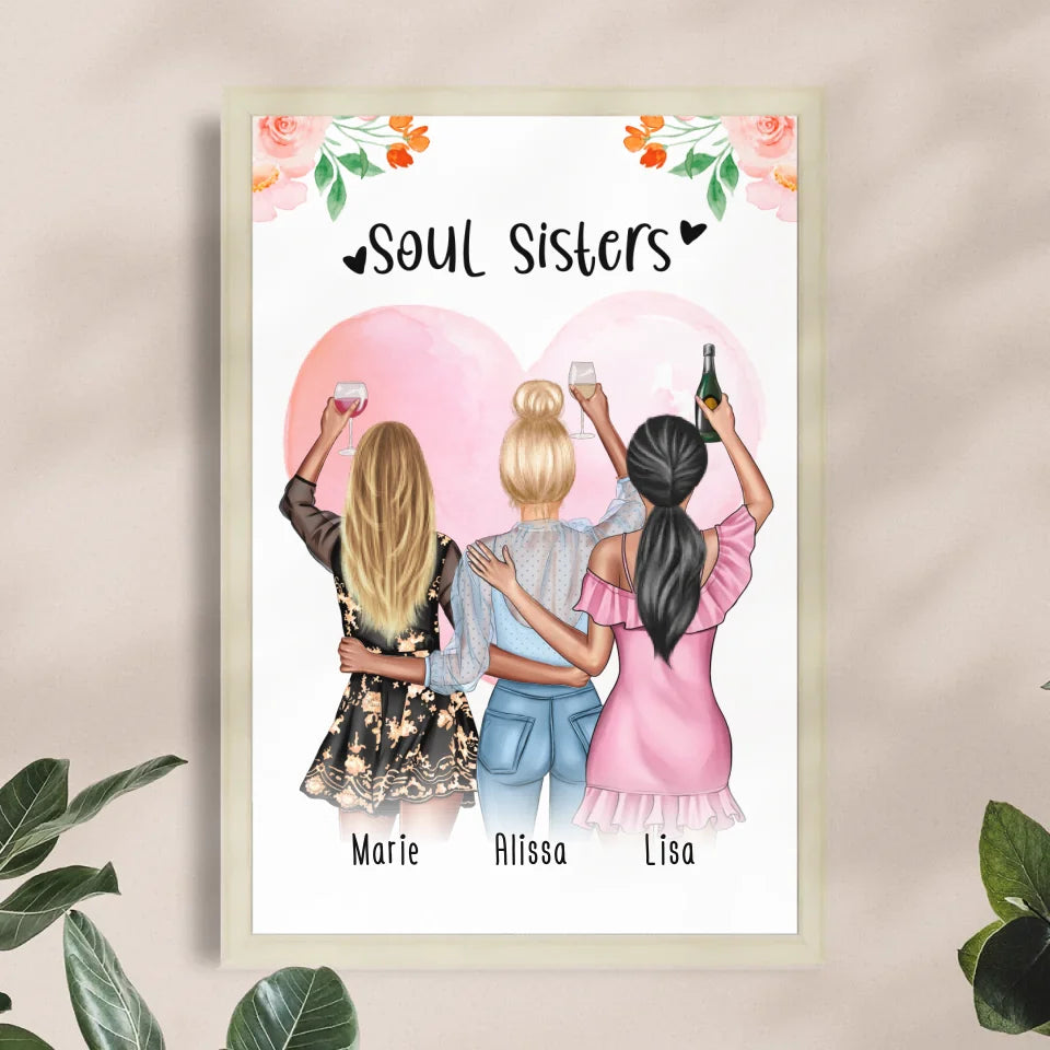 Personalisiertes Poster - Beste Freundinnen (3 Freundinnen) - Best Friends