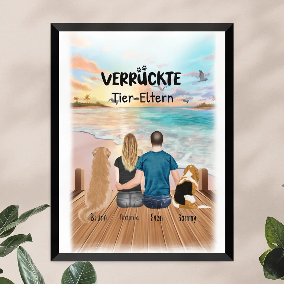 Personalisiertes Poster - 1 Frau + 1 Mann (Paar/Pärchen) + 1-5 Hunde/Katzen