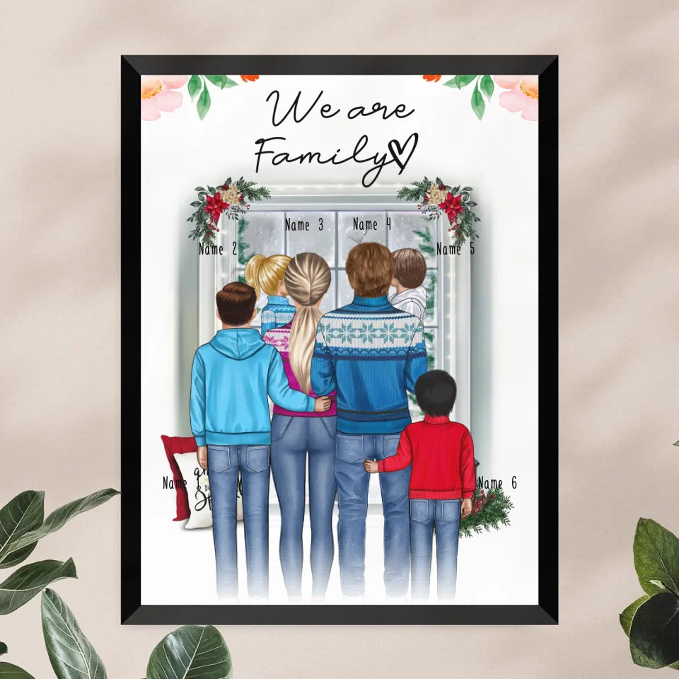 Personalisiertes Poster - Familie + 1-4 Kinder - Weihnachtsposter