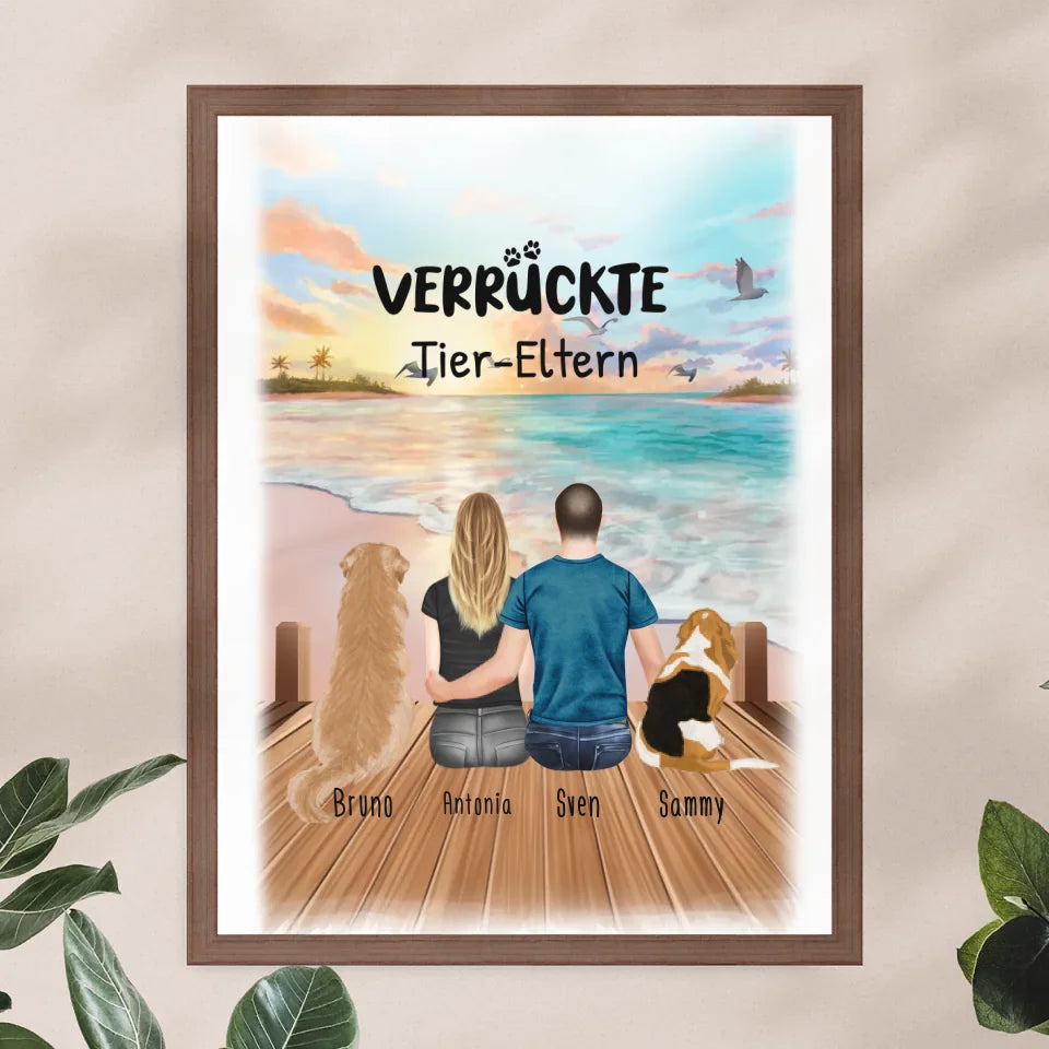 Personalisiertes Poster - 1 Frau + 1 Mann (Paar/Pärchen) + 1-5 Hunde/Katzen