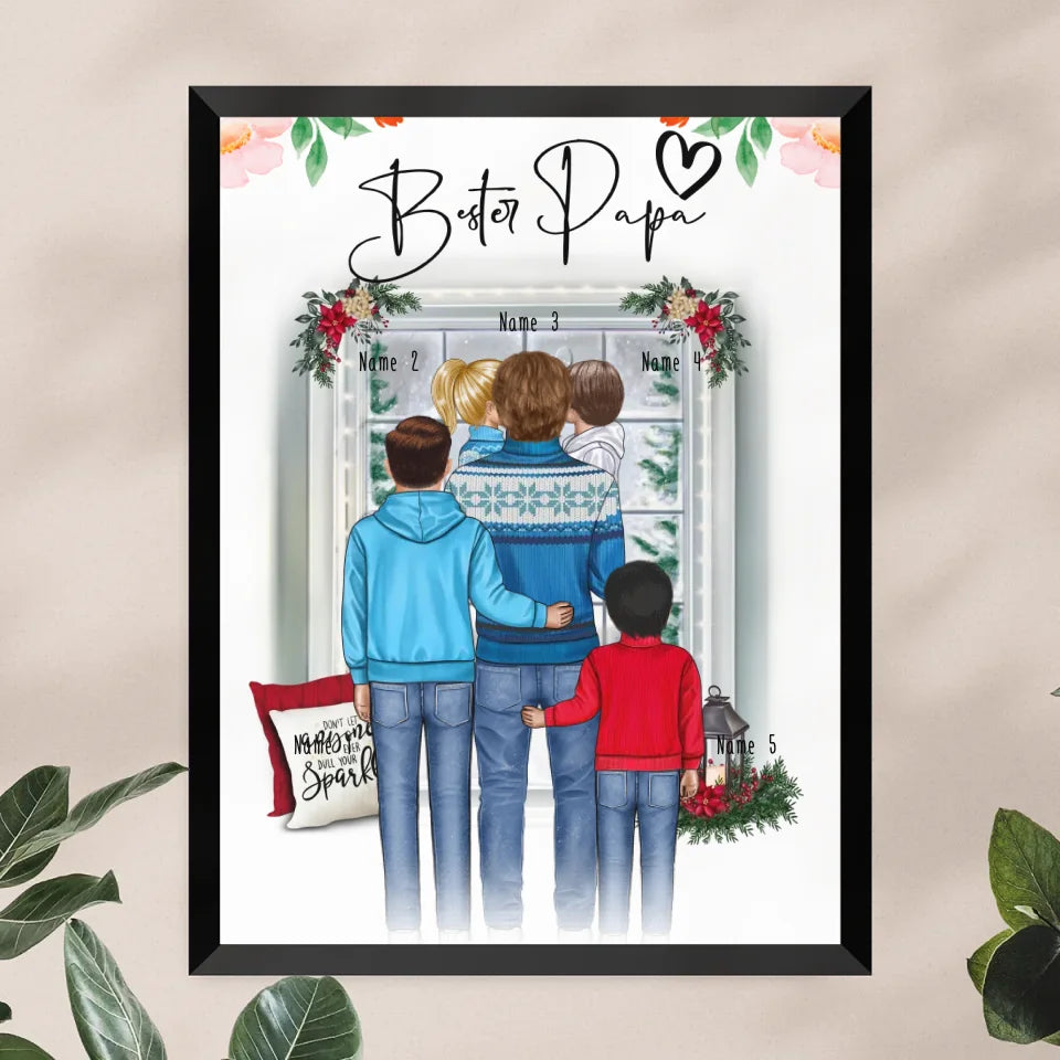 Personalisiertes Poster - Papa/Vater + 1-4 Kinder - Weihnachtsposter