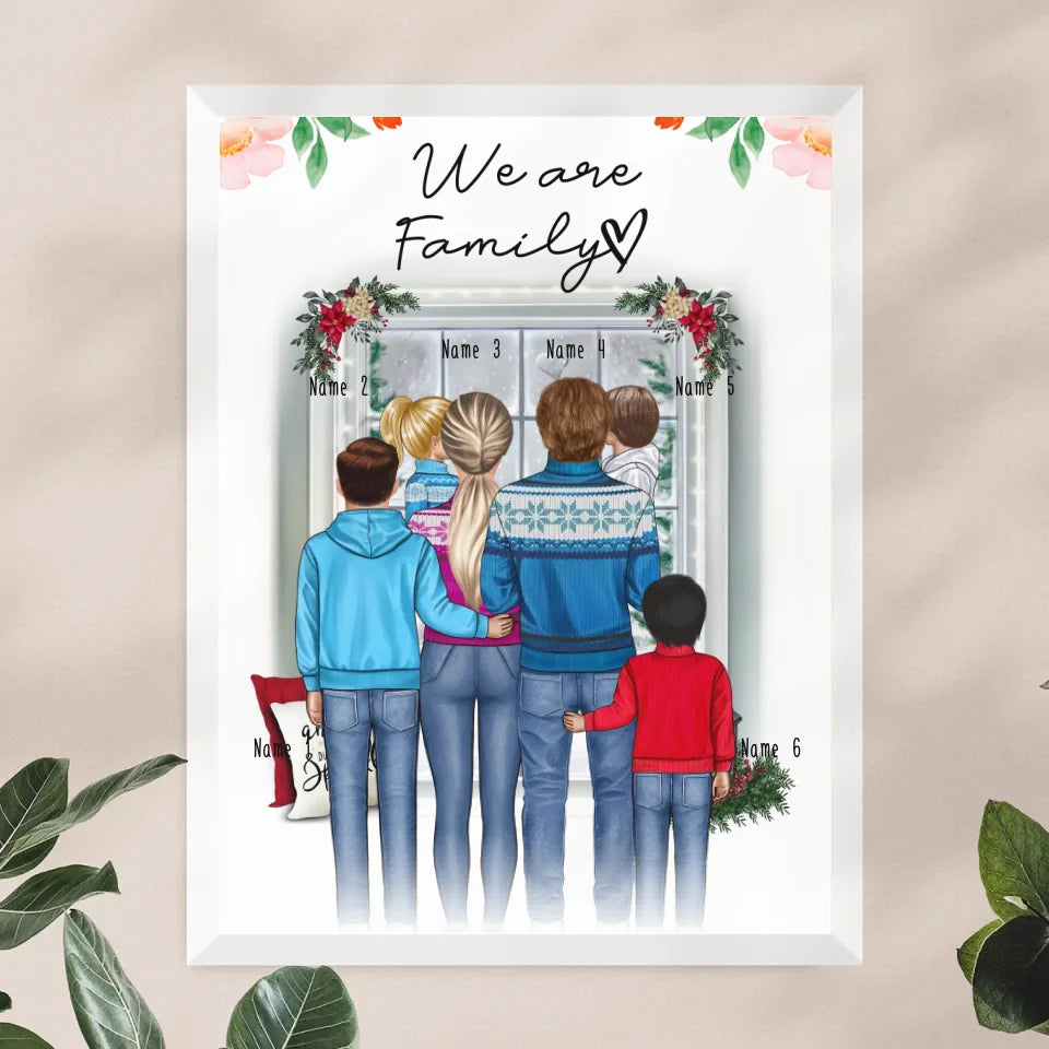 Personalisiertes Poster - Familie + 1-4 Kinder - Weihnachtsposter