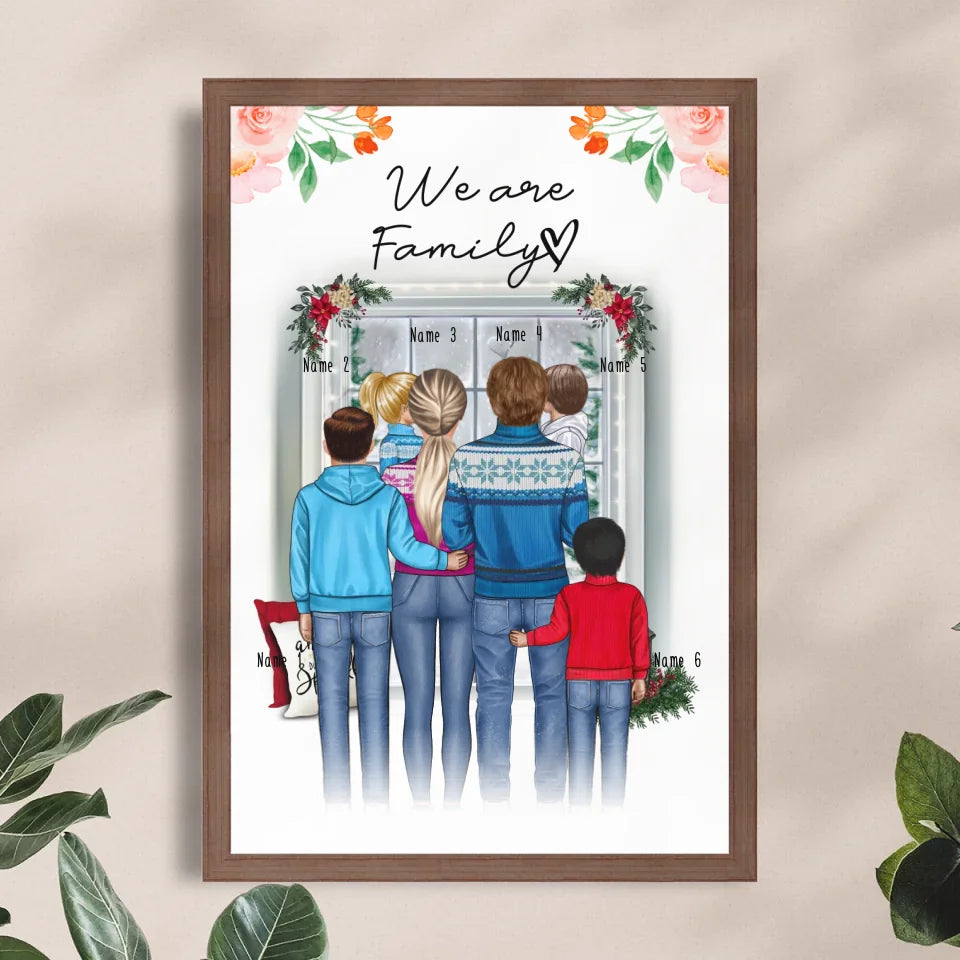 Personalisiertes Poster - Familie + 1-4 Kinder - Weihnachtsposter