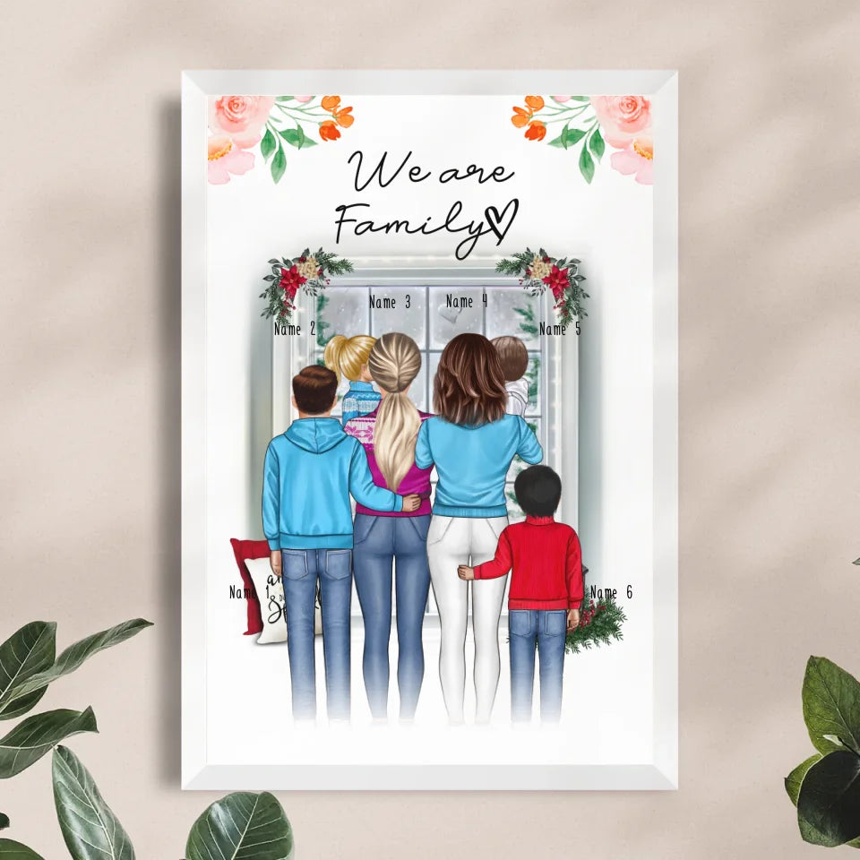 Personalisiertes Poster - Familie (lesbisch/gleichgeschlechtlich) + 1-4 Kinder - Weihnachtsposter