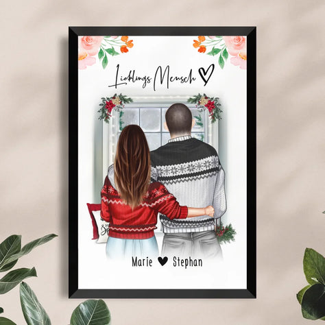 Personalisiertes Poster mit Paar in Weihnachtspullovern (stehend) - Pärchen Poster - Weihnachtsposter