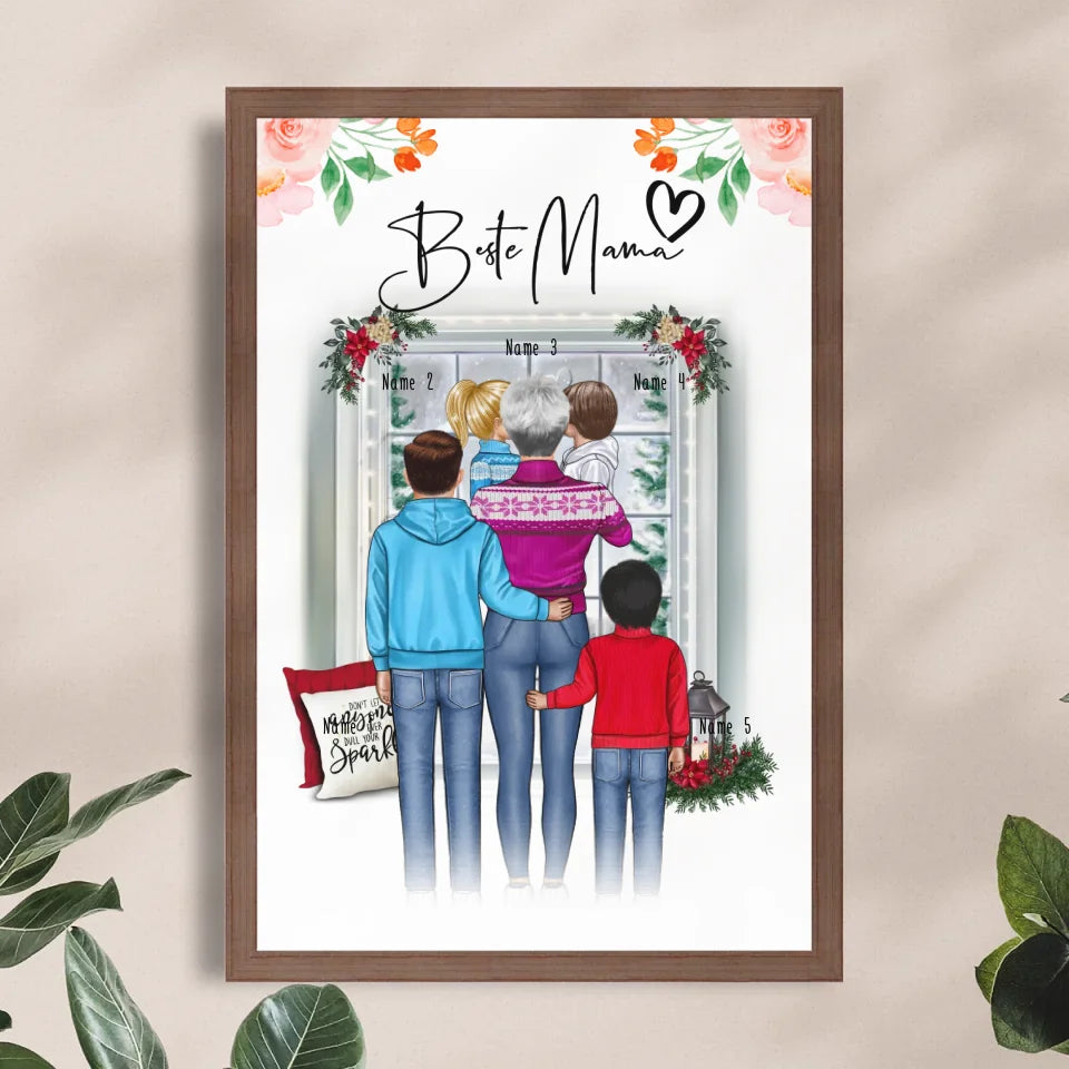 Personalisiertes Poster - Oma + 1-4 Kinder - Weihnachtsposter