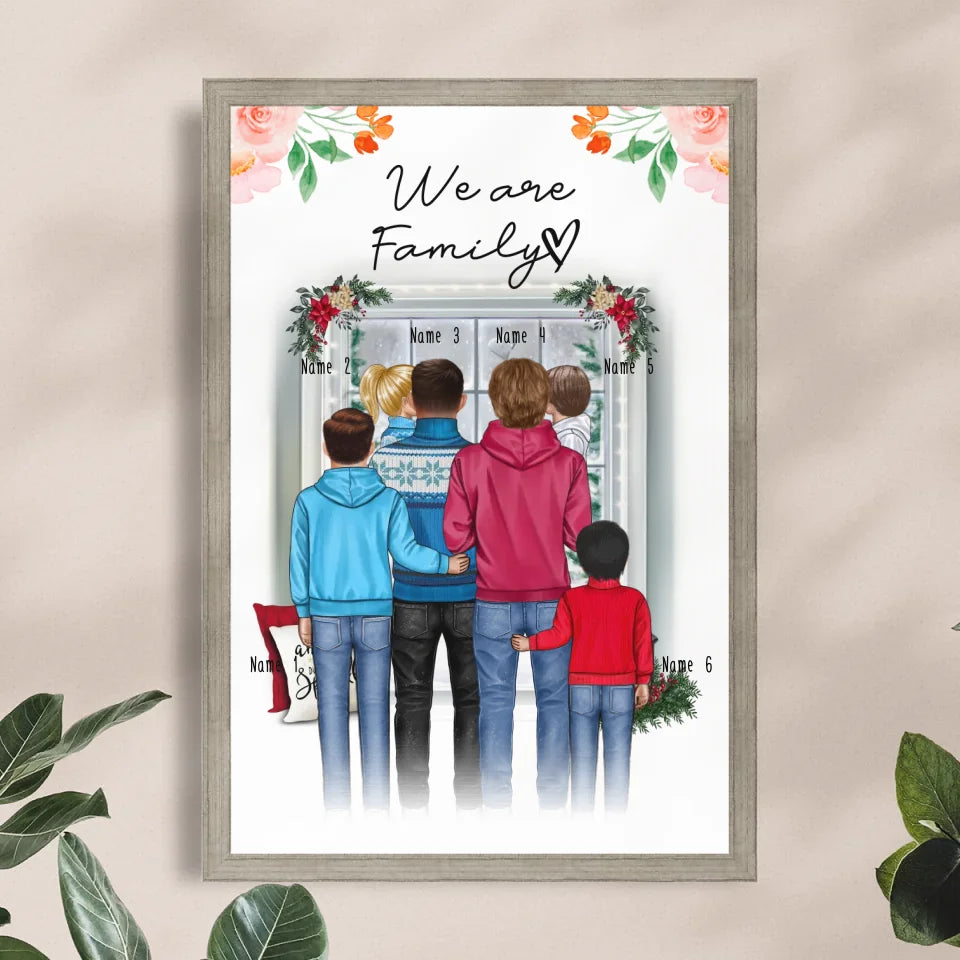 Personalisiertes Poster - Familie (schwul/gleichgeschlechtlich) + 1-4 Kinder - Weihnachtsposter