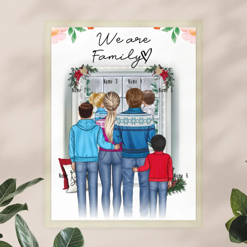 Personalisiertes Poster - Familie + 1-4 Kinder - Weihnachtsposter