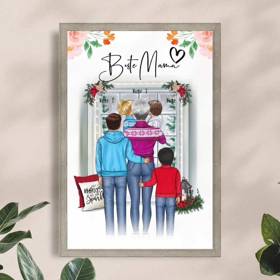 Personalisiertes Poster - Oma + 1-4 Kinder - Weihnachtsposter