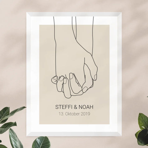 Personalisiertes Poster - Händchenhalten mit Namen und Datum
