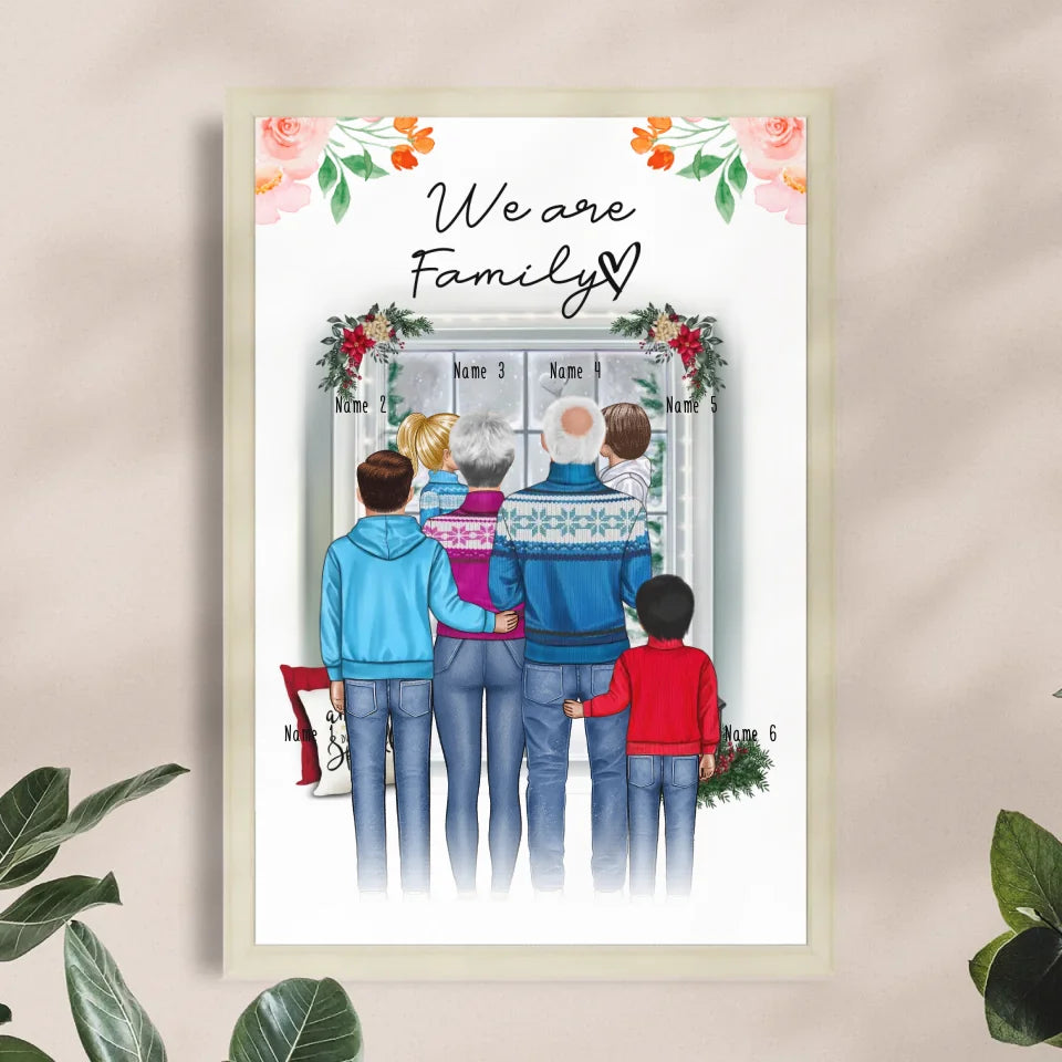 Personalisiertes Poster - Oma + Opa (Großeltern) + 1-4 Kinder - Weihnachtsposter