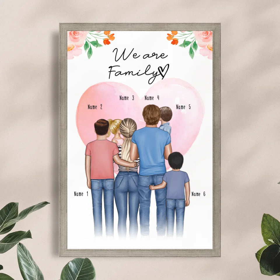 Personalisiertes Poster - Familie + 1-4 Kinder (Frau kleiner als Mann)