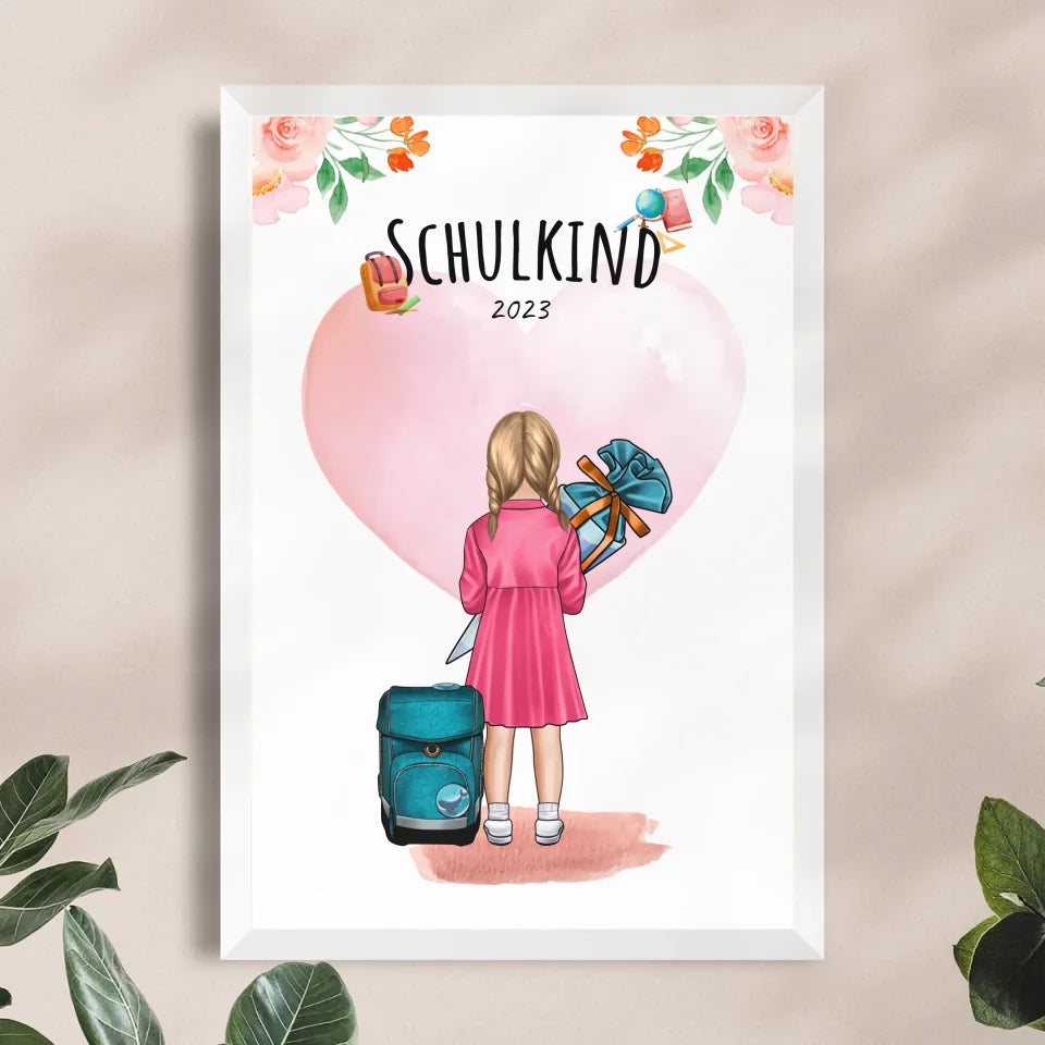 Personalisiertes Poster - Geschenk zur Einschulung (1 Mädchen)