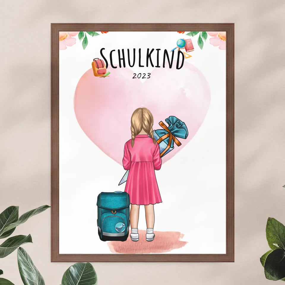 Personalisiertes Poster - Geschenk zur Einschulung (1 Mädchen)