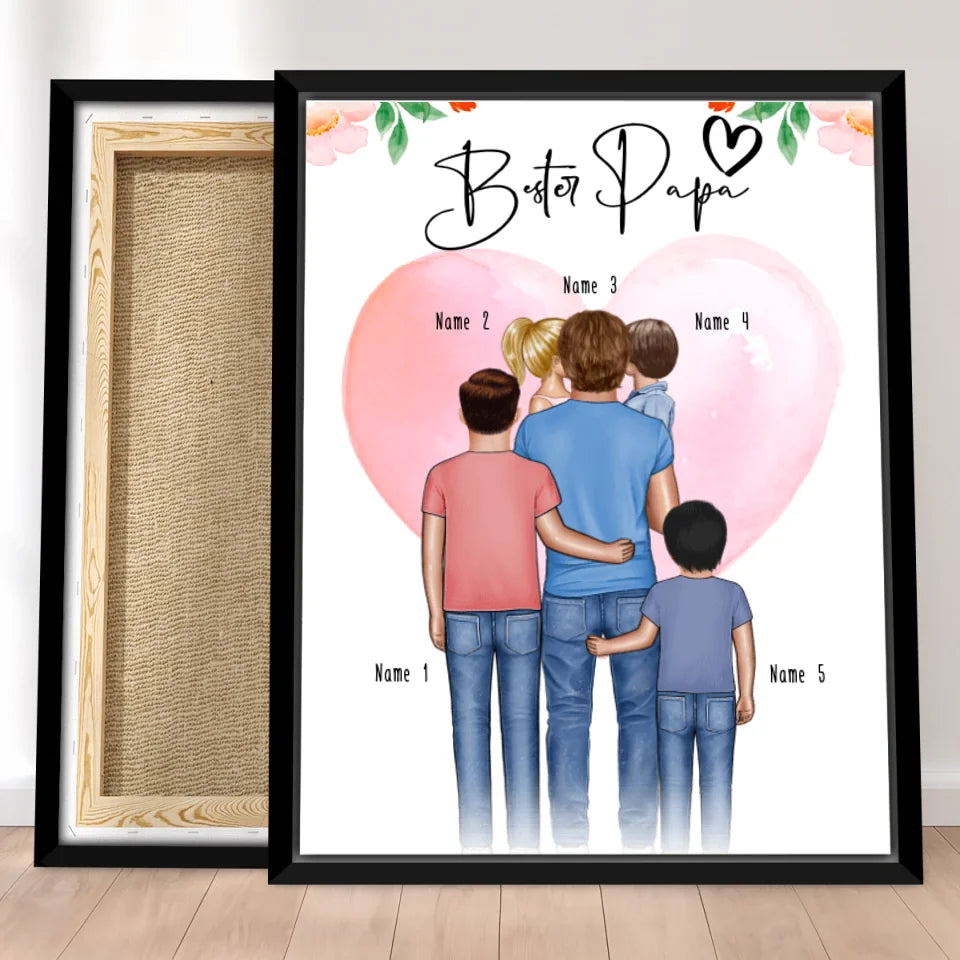 Personalisierte Leinwand - Papa/Vater + 1-4 Kinder