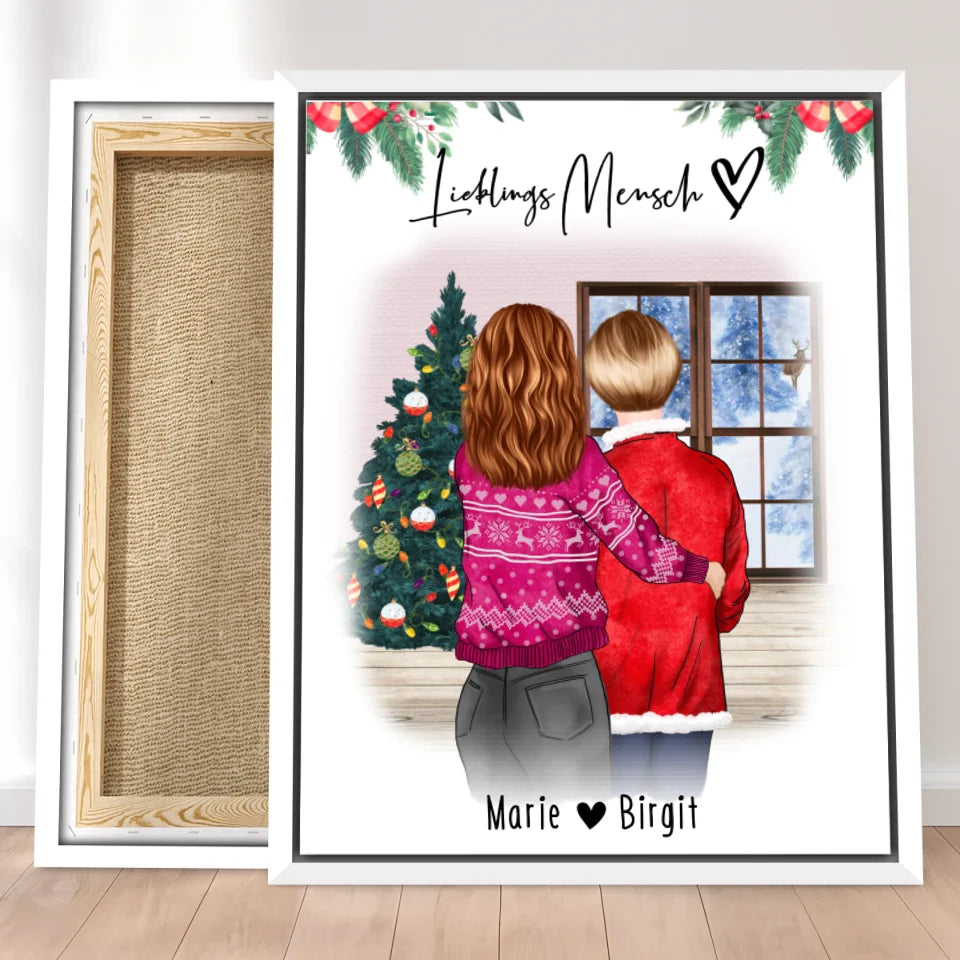 Personalisierte Leinwand - Mutter/Mama + Tochter (stehend) - Weihnachtsleinwand