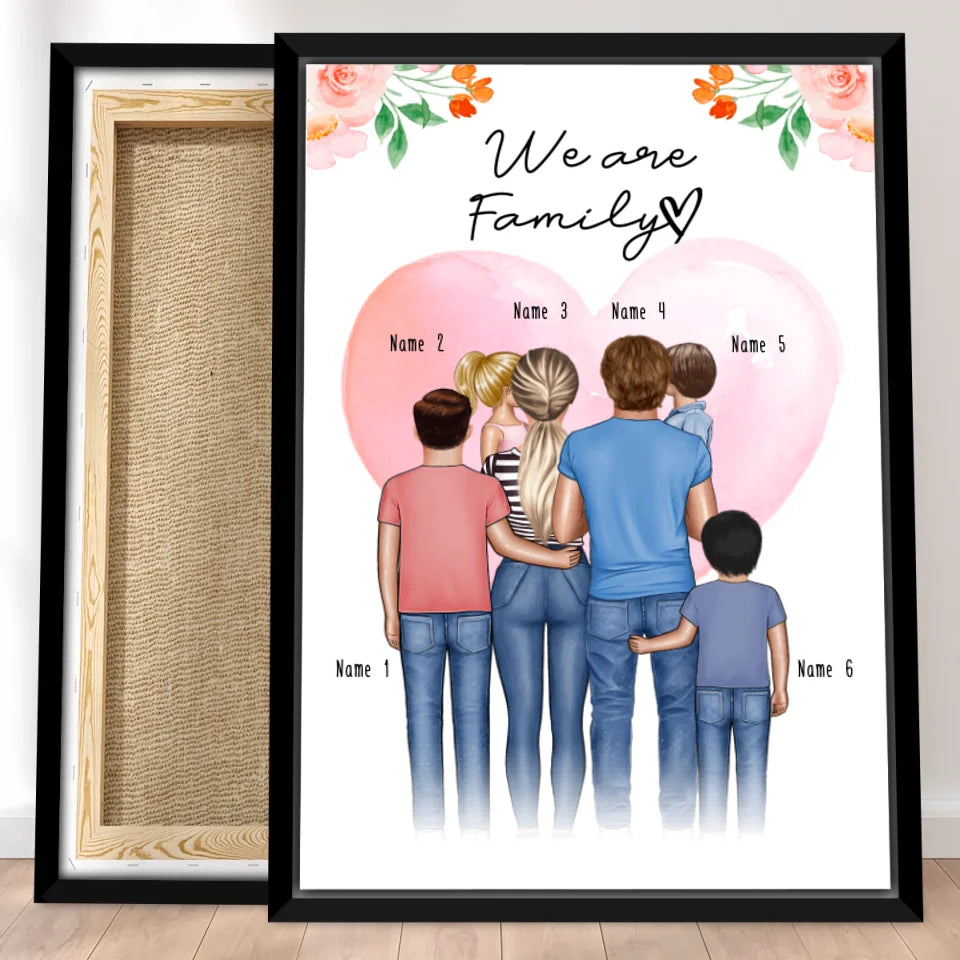 Personalisierte Leinwand - Familie + 1-4 Kinder