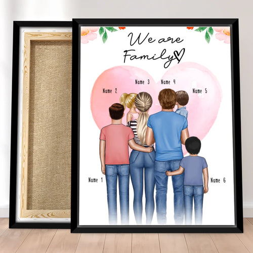 Personalisierte Leinwand - Familie + 1-4 Kinder