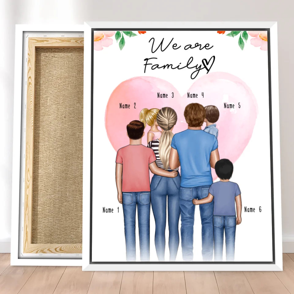 Personalisierte Leinwand - Familie + 1-4 Kinder