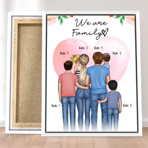 Personalisierte Leinwand - Familie + 1-4 Kinder