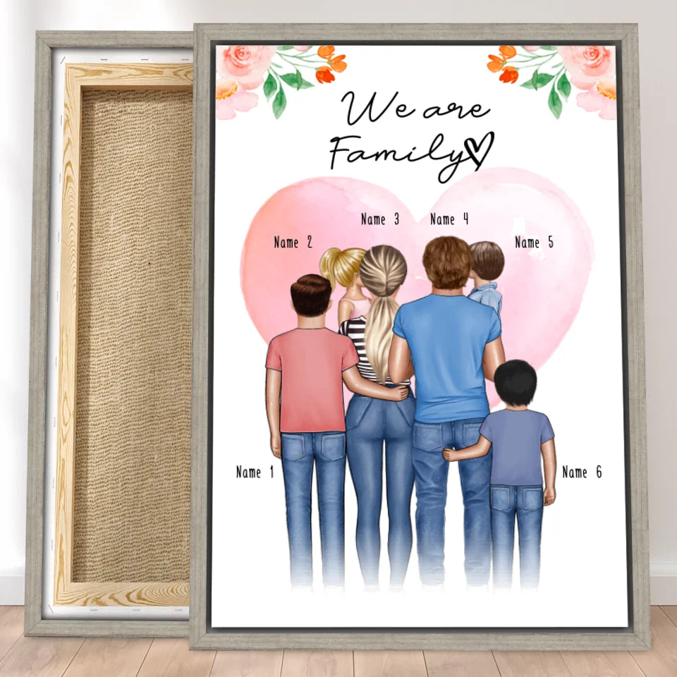 Personalisierte Leinwand - Familie + 1-4 Kinder