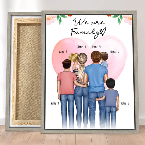 Personalisierte Leinwand - Familie + 1-4 Kinder