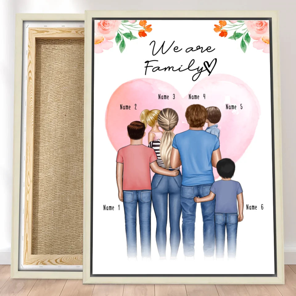 Personalisierte Leinwand - Familie + 1-4 Kinder