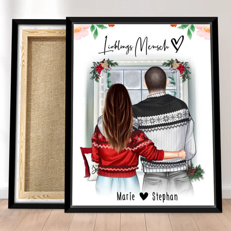 Personalisierte Leinwand mit Paar in Weihnachtspullovern (stehend) - Pärchen Leinwand - Weihnachts-Leinwand