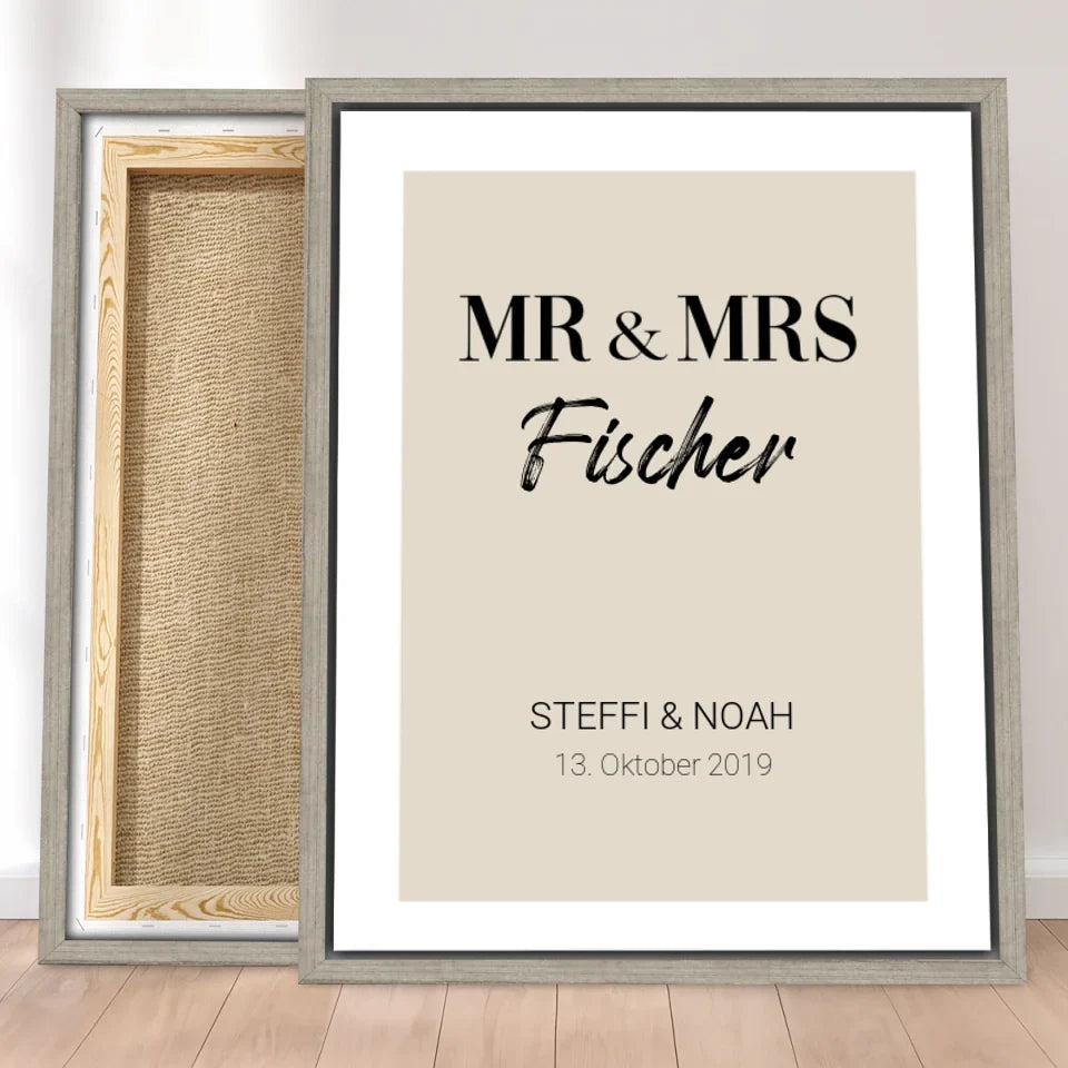 Personalisierte Leinwand - Mr. & Mrs. + Familienname