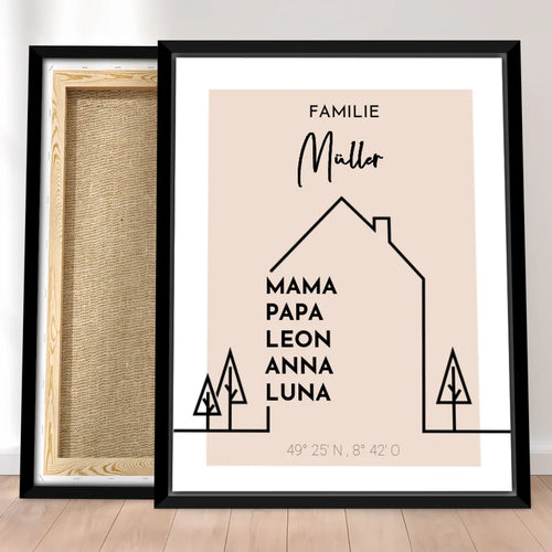 Personalisierte Leinwand - Haus mit Namen - Modern