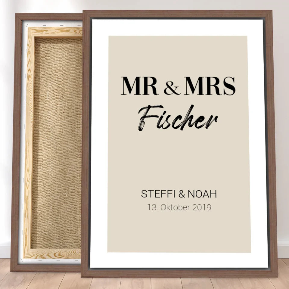 Personalisierte Leinwand - Mr. & Mrs. + Familienname