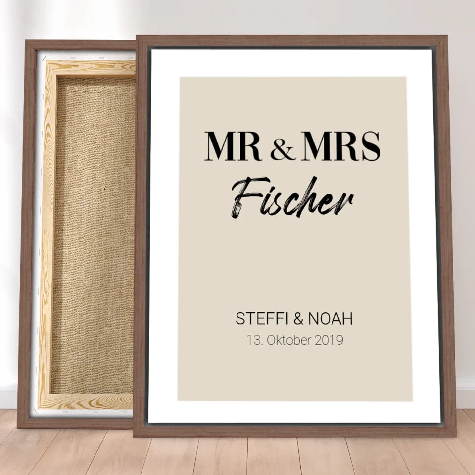 Personalisierte Leinwand - Mr. & Mrs. + Familienname