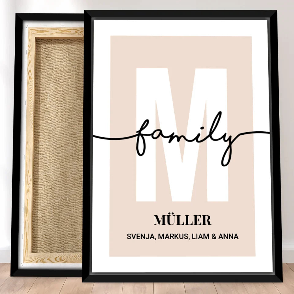 Personalisierte Leinwand - Buchstabe mit Familienname und Namen