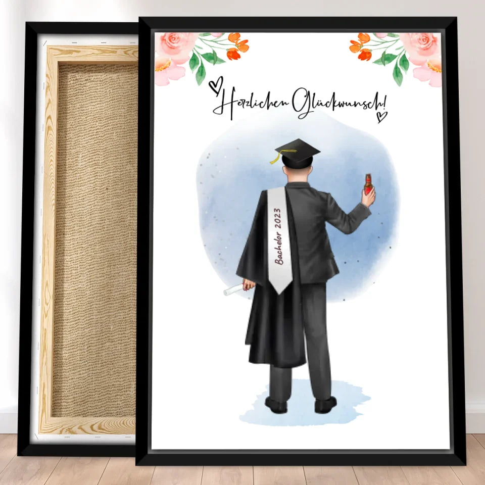 Personalisierte Leinwand - Bachelor/Master/Abi/Schulabschluss Geschenk (1 Mann)