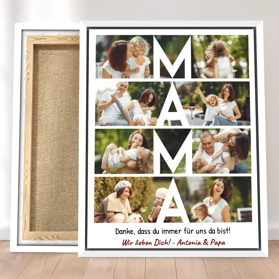 Personalisierte Leinwand - MAMA Schriftzug und Collage mit 8 Bildern