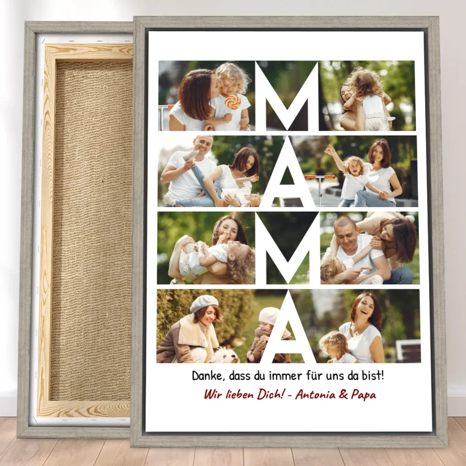 Personalisierte Leinwand - MAMA Schriftzug und Collage mit 8 Bildern