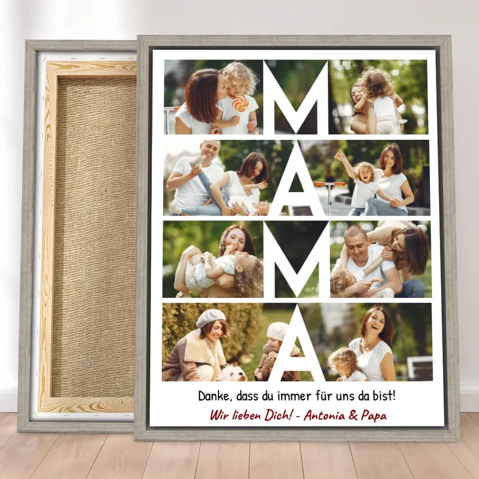 Personalisierte Leinwand - MAMA Schriftzug und Collage mit 8 Bildern