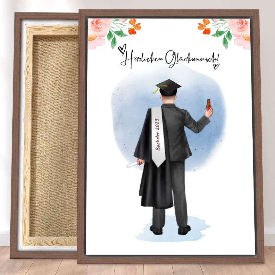 Personalisierte Leinwand - Bachelor/Master/Abi/Schulabschluss Geschenk (1 Mann)