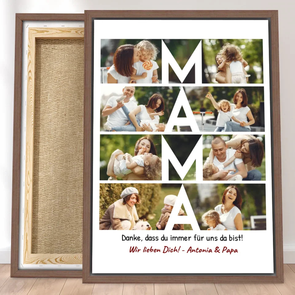 Personalisierte Leinwand - MAMA Schriftzug und Collage mit 8 Bildern