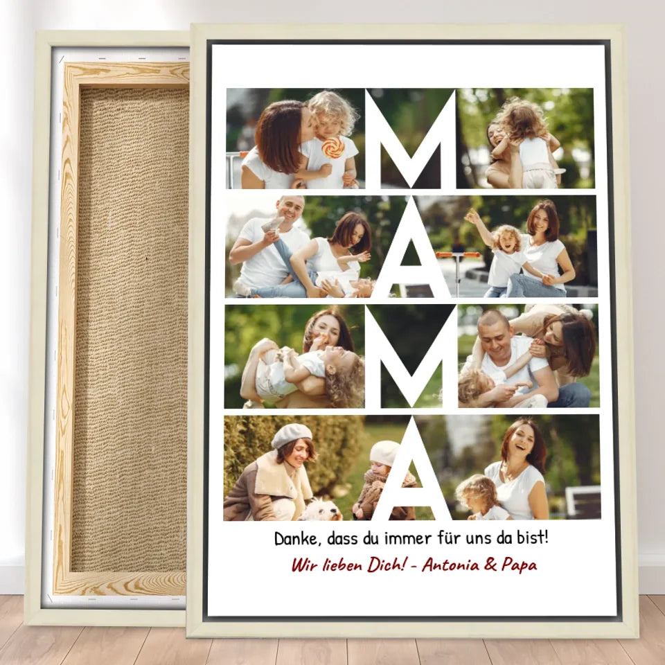 Personalisierte Leinwand - MAMA Schriftzug und Collage mit 8 Bildern