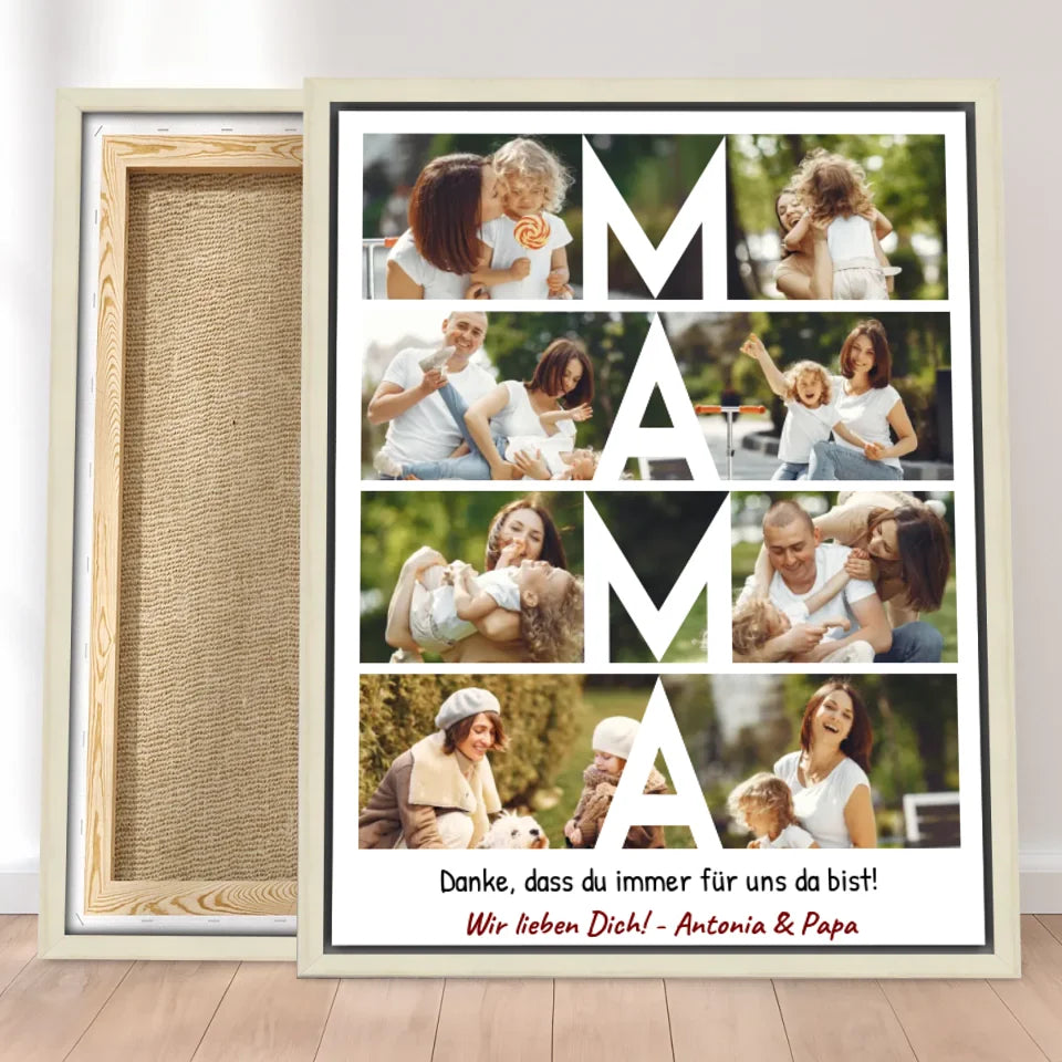 Personalisierte Leinwand - MAMA Schriftzug und Collage mit 8 Bildern