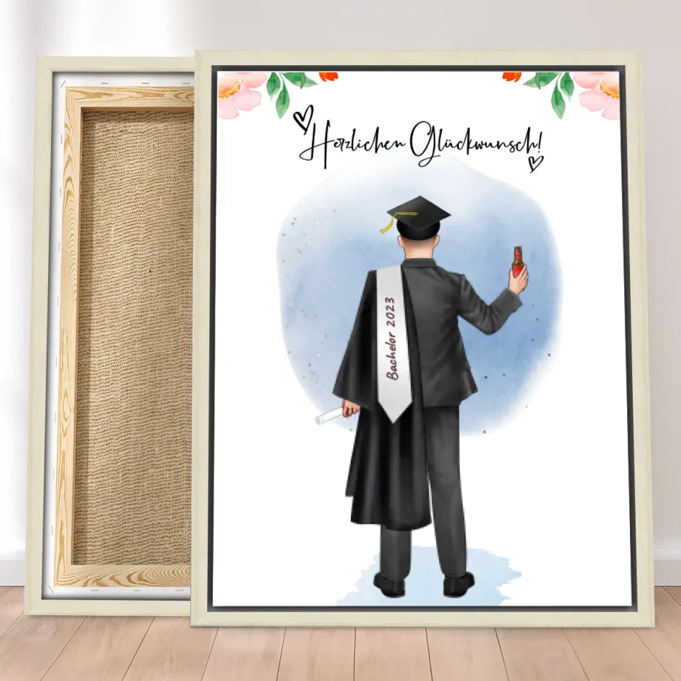 Personalisierte Leinwand - Bachelor/Master/Abi/Schulabschluss Geschenk (1 Mann)