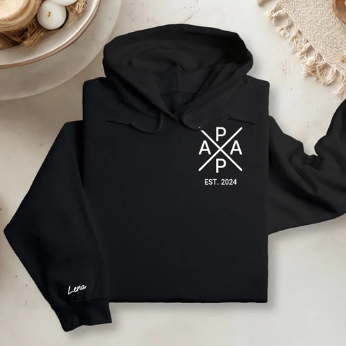 Personalisierter Hoodie - Papa X mit Kindernamen auf Ärmel