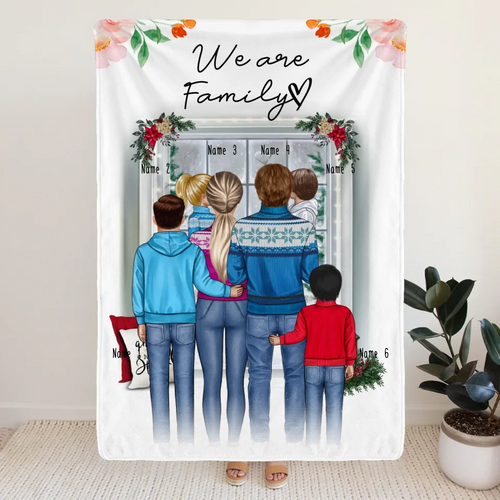 Personalisierte Decke - Familie + 1-4 Kinder - Weihnachtsdecke